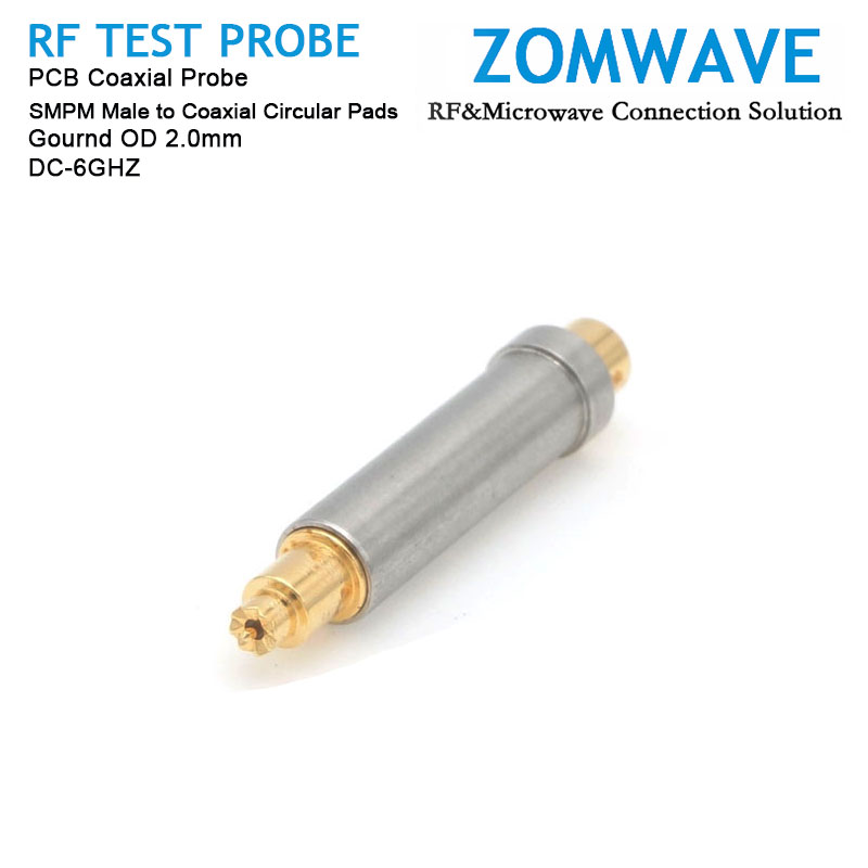 PCB Coaxial Probe, SMPM Male to Coaxial Circular Pads, Gournd OD 2.0mm, 6GHz