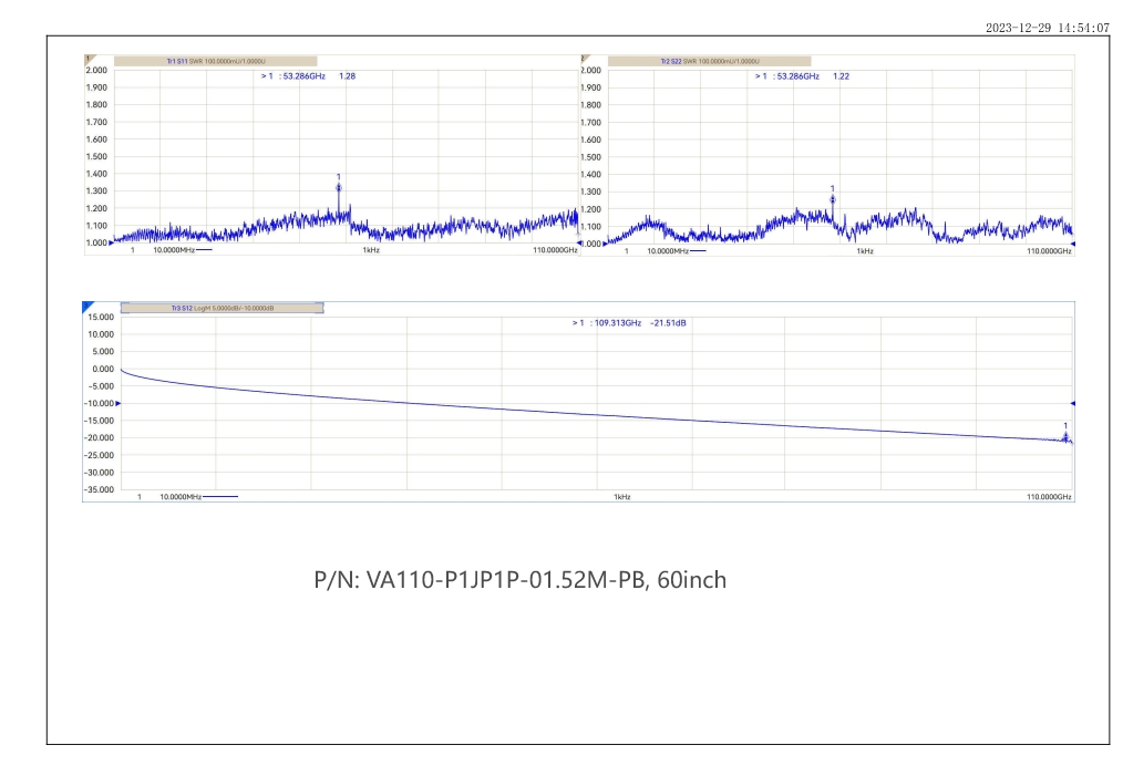 1.0mm Male to 1.0mm Male Mircrowave Test Cable, Low Loss Phase-Stable, 110GHz