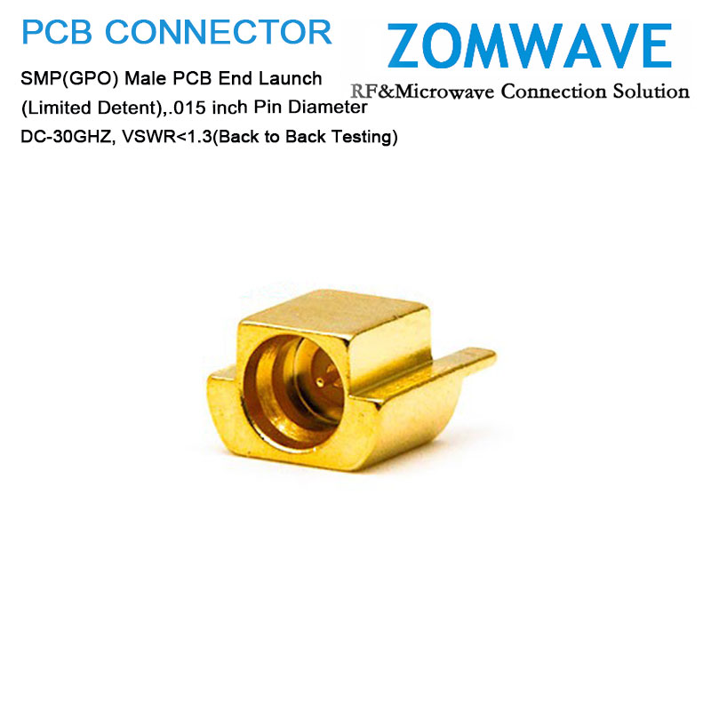 SMP(GPO) Male PCB End Launch(Limited Detent), .015 inch Pin Diameter, 30GHZ