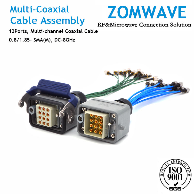 Multi-coaxial cable ,12  ports  0.8/1.85 Female to SMA Male,Flexible .086'', 8G