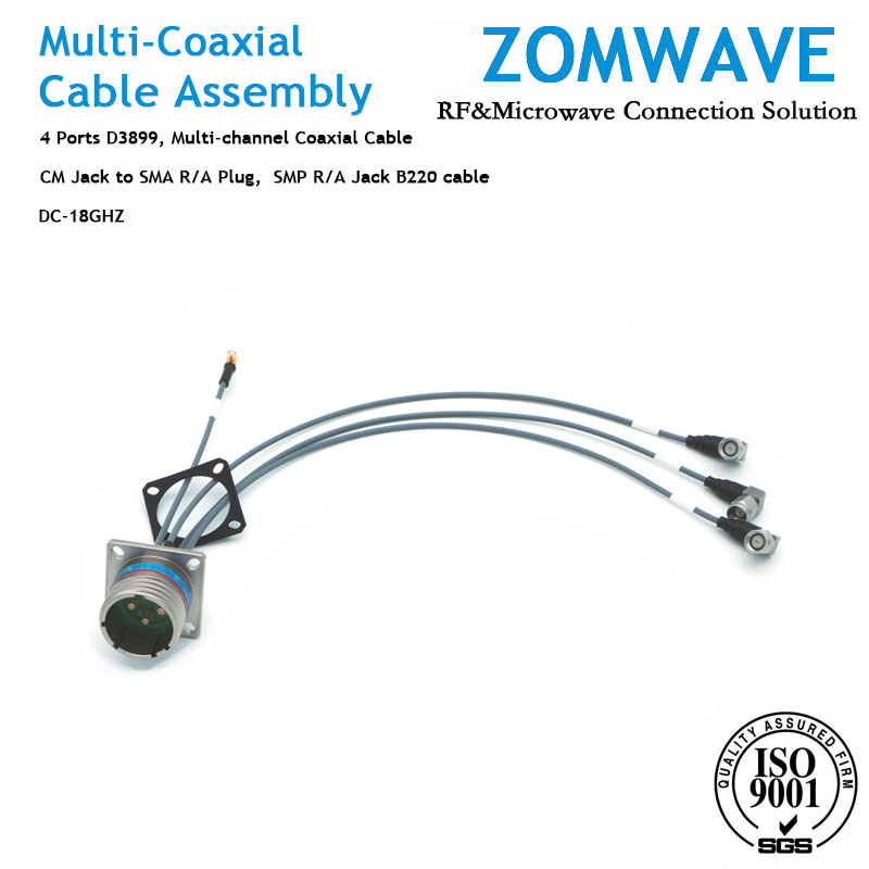4 Ports D3899,Multi-Coax Cable CM Jack to SMA R/A Plug&SMP R/A Jack, B220, 18GHZ