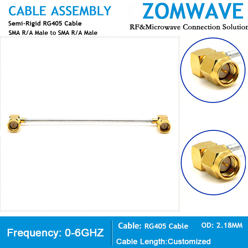SMA Male R/A to SMA Male R/A, Semi-Rigid RG405 Cable Assembly, 6GHZ