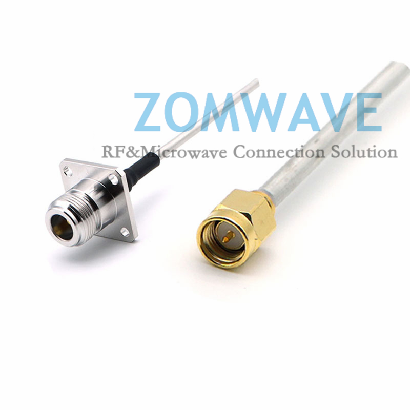 SMA Male to N Female 4 Hole Flange, Semi-Rigid RG402 Cable Assembly, 6GHZ