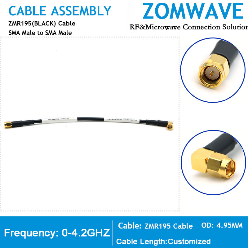 SMA Male to SMA Male R/A, ZMR195 (LMR195 Alternative) Cable Assembly, 4.2GHZ