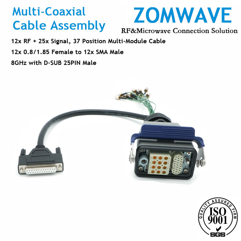 12xRF+25xSignal,Multi-Module 12x0.8/1.85(F) to SMA 8GHz with D-SUB 25 PIN Male
