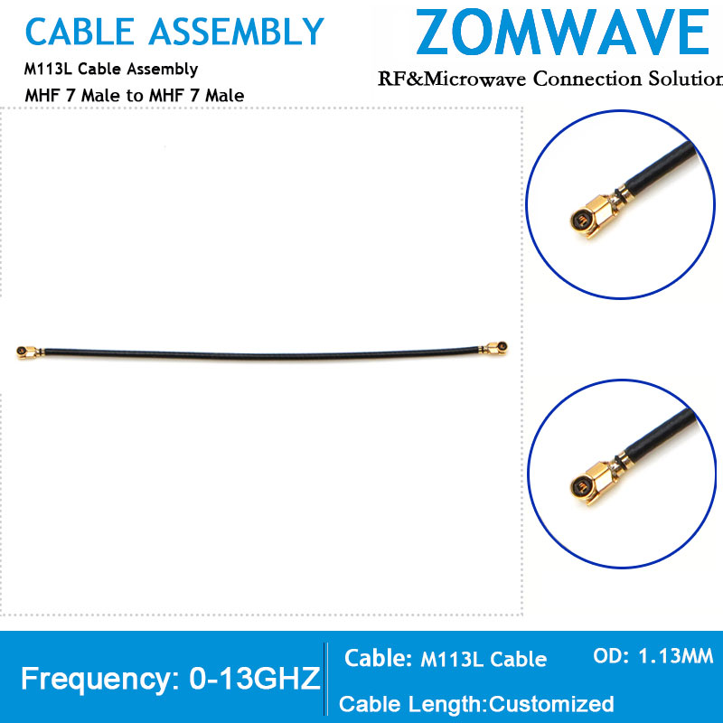 MHF 7 Plug Right Angle to MHF 7  Plug Right Angle, RG1.13 Cable, 13GHz