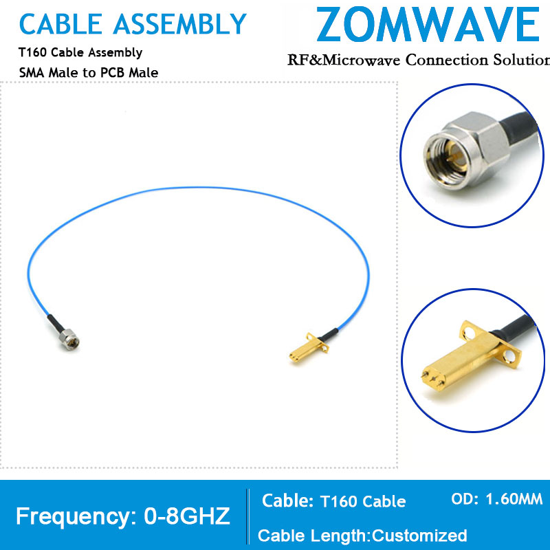 SMA Male to PCB Plug Flexible 1.60mm cable, GSG Probe cable, Pitch 1.9mm, 8GHZ