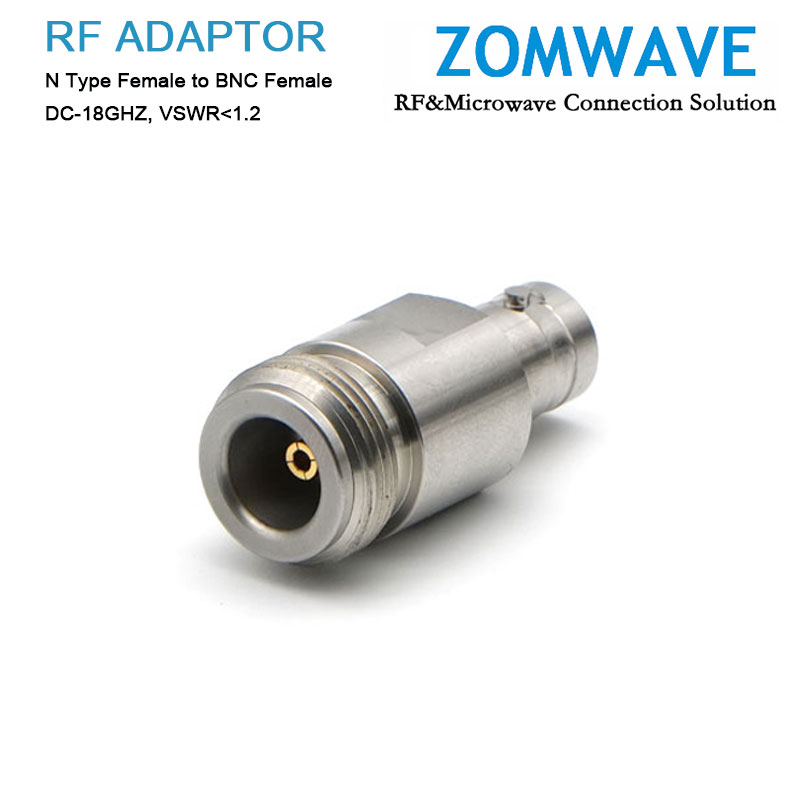 N Type Female to BNC Female Stainless Steel Adapter, 18GHz