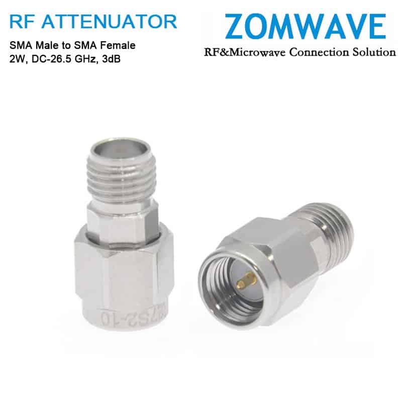 3dB Fixed Attenuator, SMA Male to SMA Female, 2Watts, DC-26.5GHz, VSWR<1.3