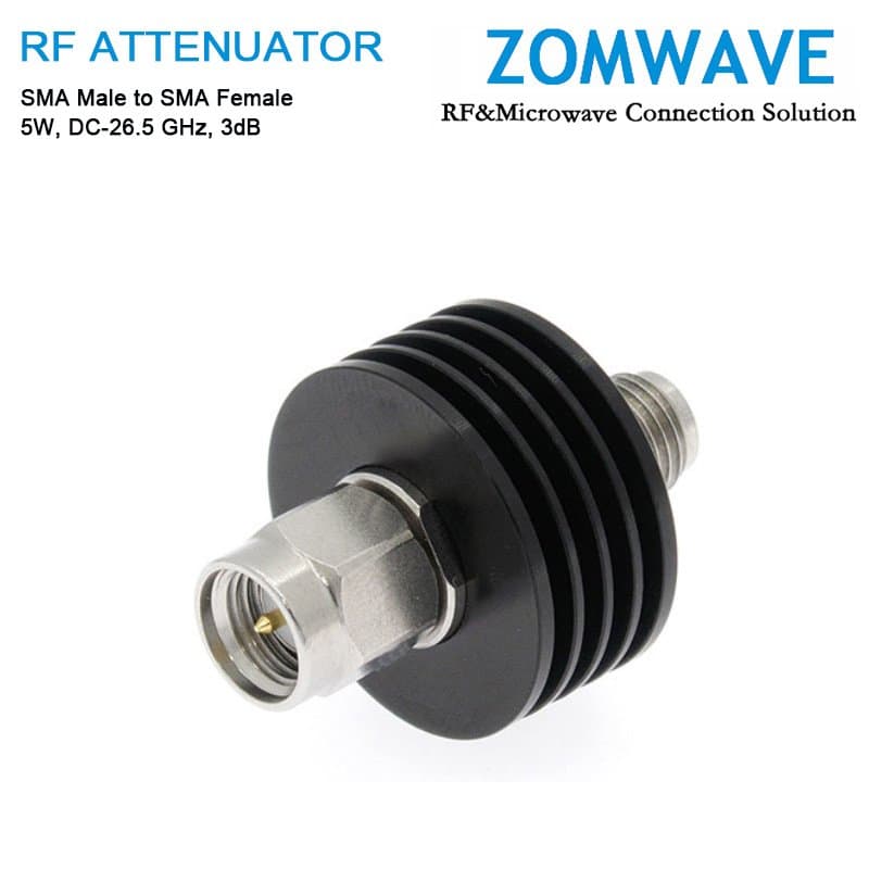 3dB Fixed Attenuator, SMA Male to SMA Female, 5Watts, DC-26.5GHz, VSWR<1.3