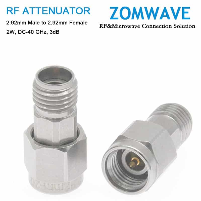 3dB Fixed Attenuator, 2.92mm Male to 2.92mm Female ,2Watts, DC-40 GHz,VSWR<1.25