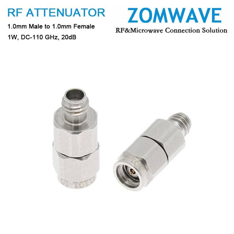 20dB Fixed Attenuator, 1.0mm Male to 1.0mm Female ,1Watts, DC-110 GHz,VSWR<1.6