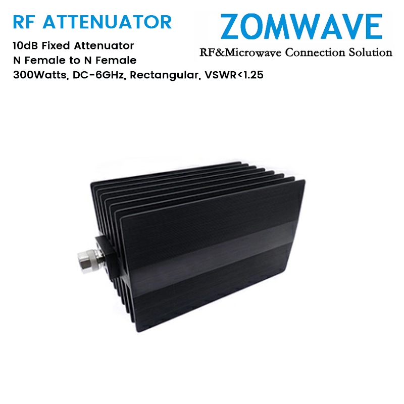 10dB Fixed Attenuator N Female to N Female 300W 6GHz VSWR<1.25